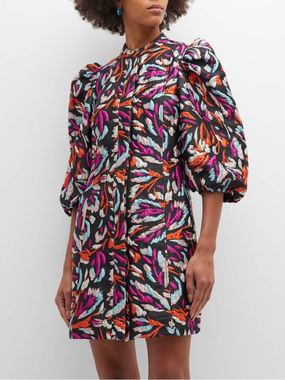 Essential Antwerp SIZE 36 Cure Printed Jacquard Puff Sleeve button mini dress